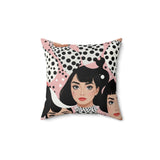 Square Pillow Polka Dot Female Portrait Pop-Art Design