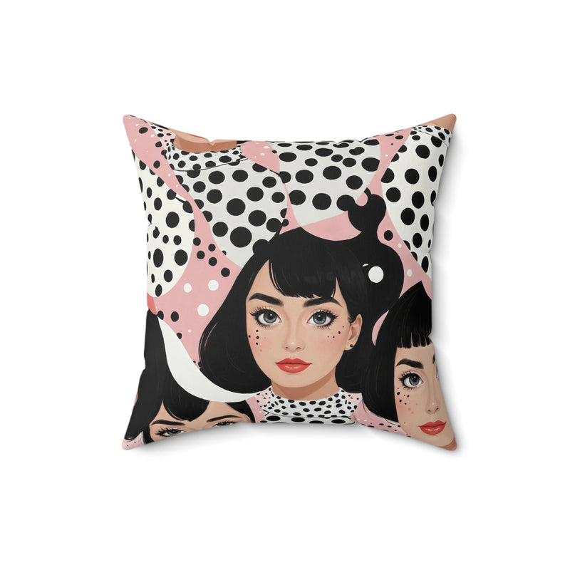 Square Pillow Polka Dot Female Portrait Pop-Art Design