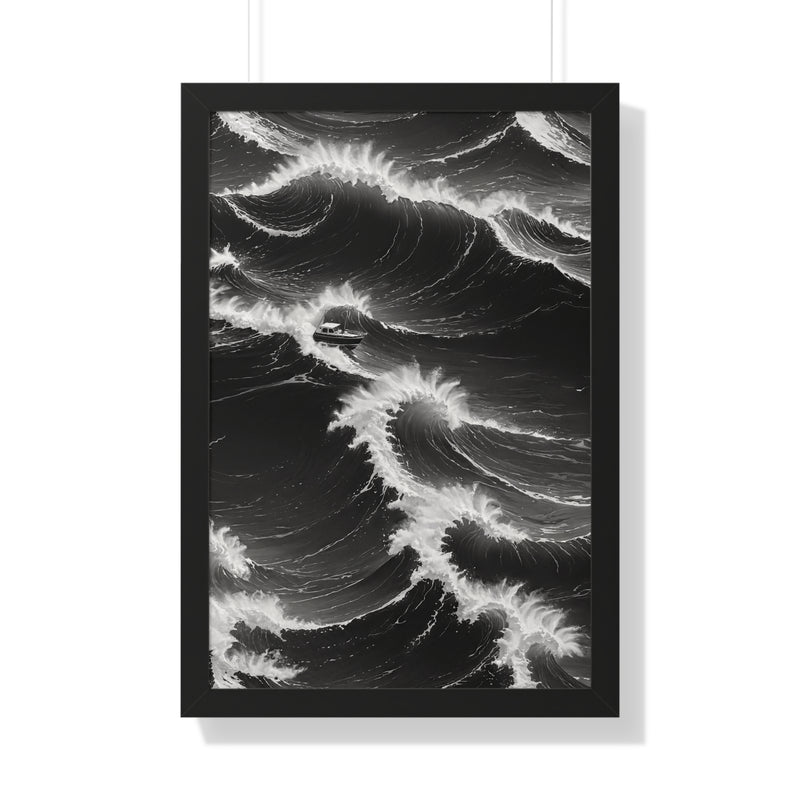 Framed Vertical Poster Print- Battling the Waves