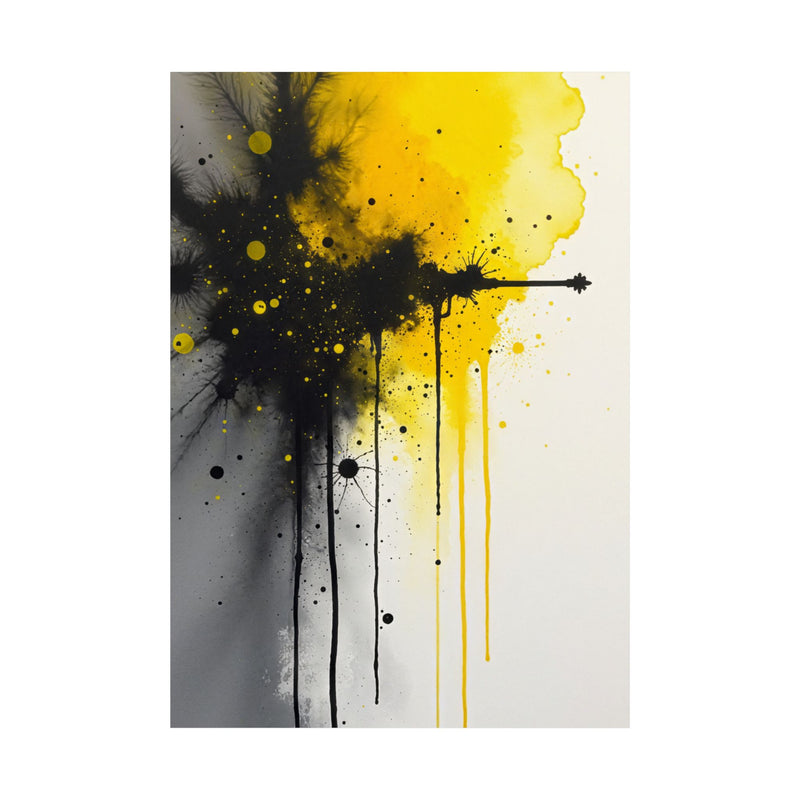 Vertical Poster- Vivid Chaos: Black & Yellow Ink Explosion