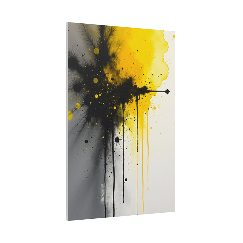 Canvas Art Print- Vivid Chaos: Black & Yellow Ink Explosion