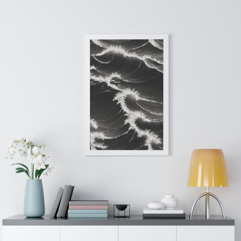 Framed Vertical Poster Print- Battling the Waves