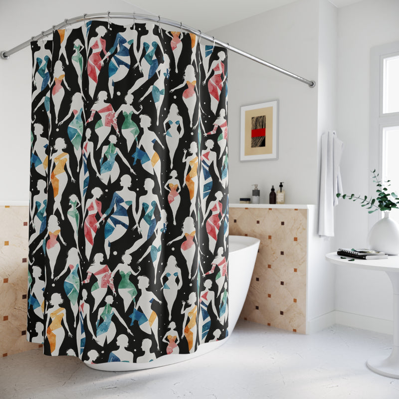 Fashion Shower Curtains - Silhouettes of Women in Vibrant Watercolor Patterns