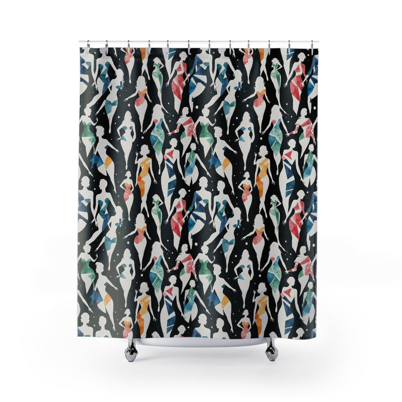 Fashion Shower Curtains - Silhouettes of Women in Vibrant Watercolor Patterns