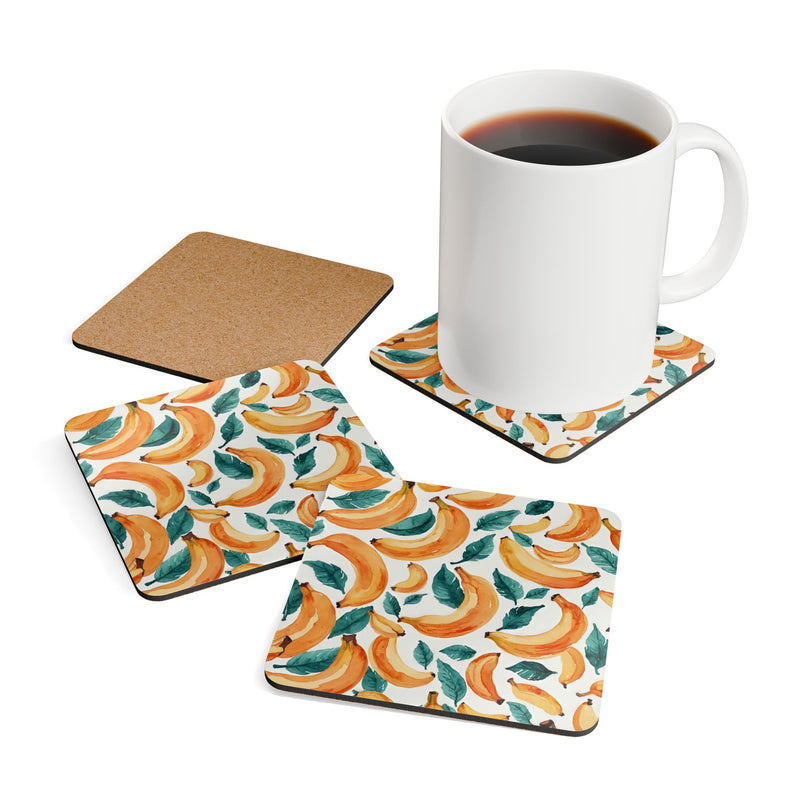 Tropical Banana Corkwood Coaster Set - Eco-Friendly Drinkware Accessory for Home Decor