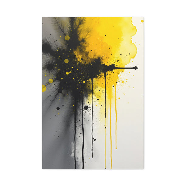 Canvas Art Print- Vivid Chaos: Black & Yellow Ink Explosion