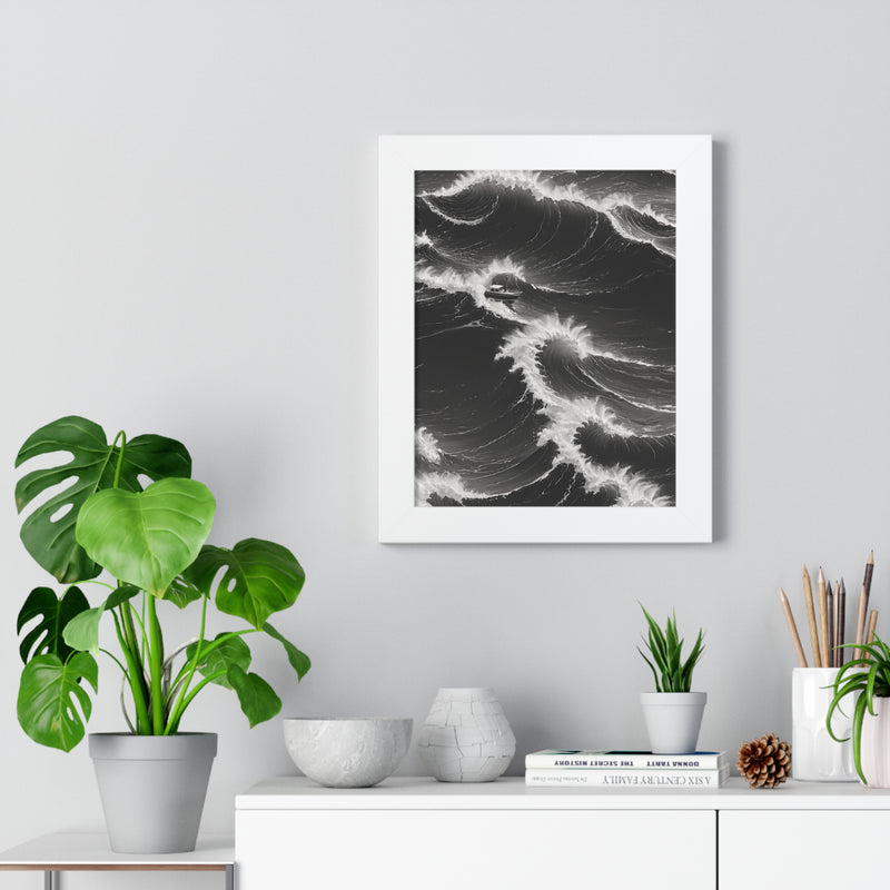 Framed Vertical Poster Print- Battling the Waves