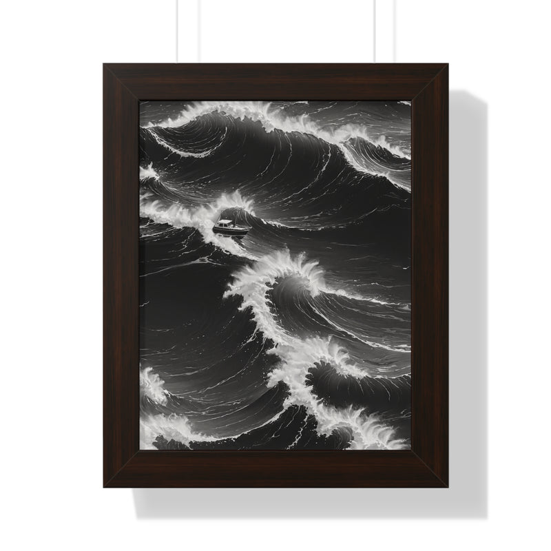 Framed Vertical Poster Print- Battling the Waves