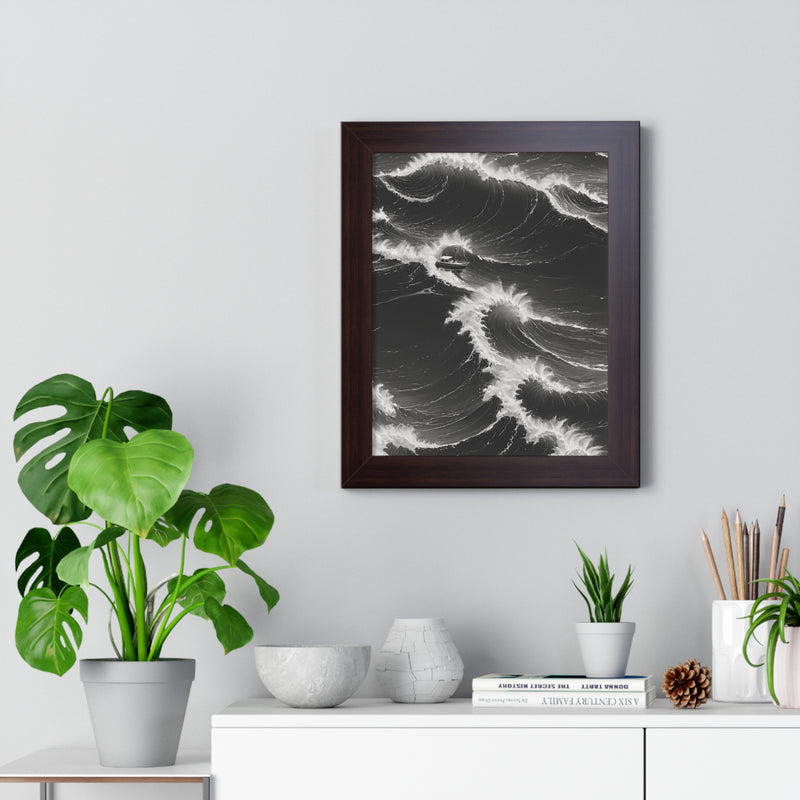 Framed Vertical Poster Print- Battling the Waves