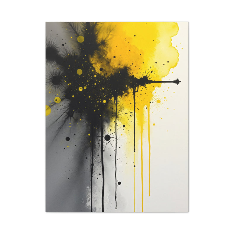 Canvas Art Print- Vivid Chaos: Black & Yellow Ink Explosion