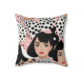 Square Pillow Polka Dot Female Portrait Pop-Art Design