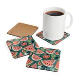 Coaster Set - Watermelon Slice Pattern on Teal Background