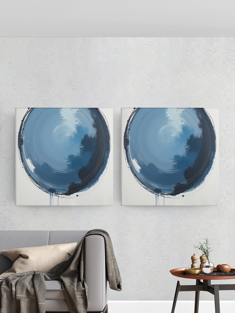 Square Canvas Print - Blue Abstract Circular Artwork