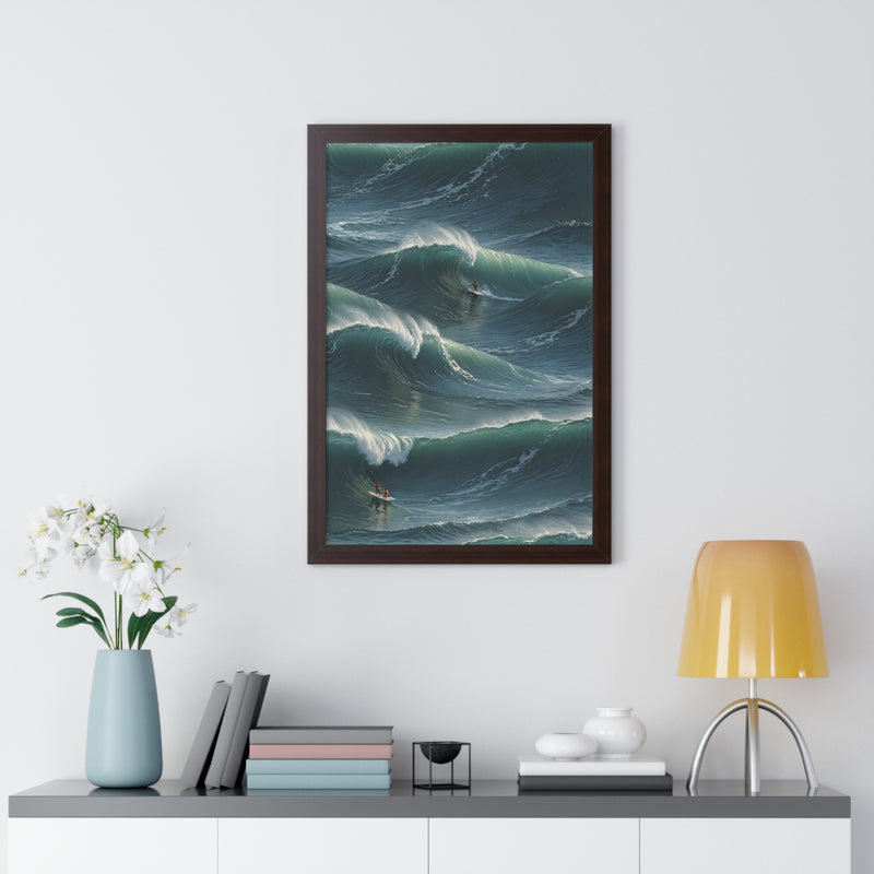 Framed Vertical Poster Print- Surfing Nature's Giants