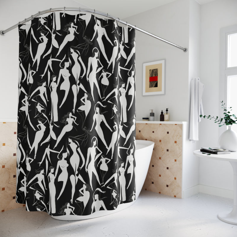 Shower Curtains - Elegant Female Silhouettes Dance and Freedom Black Pattern Design