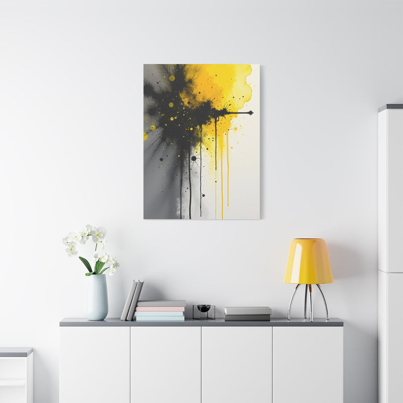 Canvas Art Print- Vivid Chaos: Black & Yellow Ink Explosion