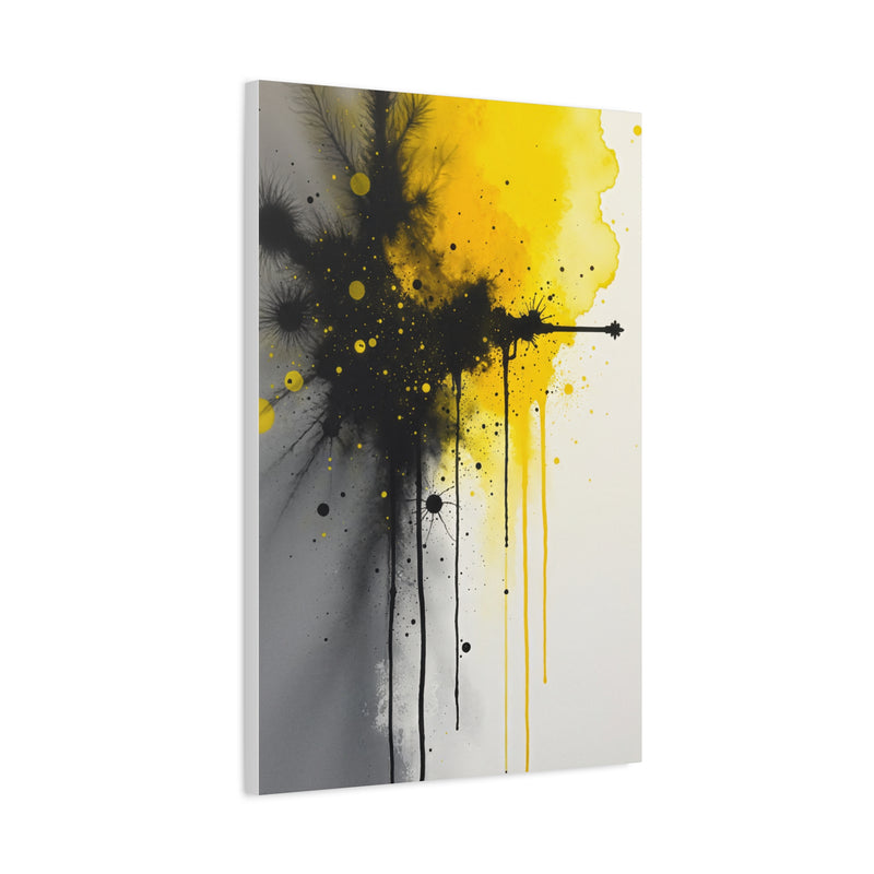 Canvas Art Print- Vivid Chaos: Black & Yellow Ink Explosion