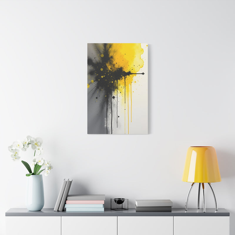 Canvas Art Print- Vivid Chaos: Black & Yellow Ink Explosion