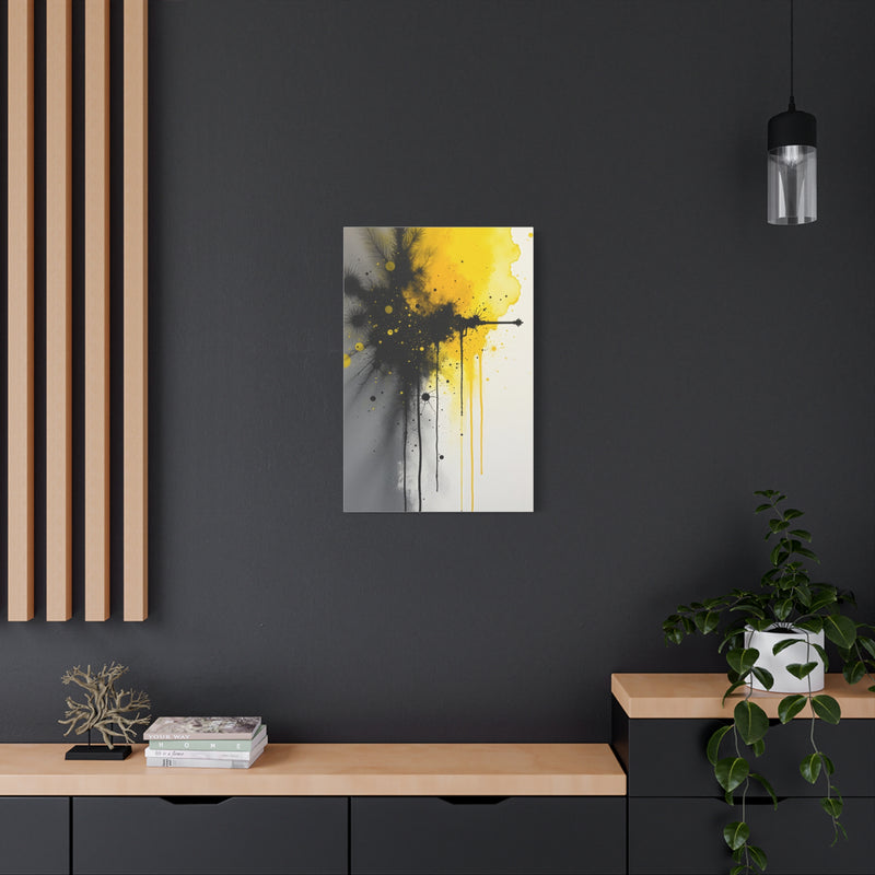 Canvas Art Print- Vivid Chaos: Black & Yellow Ink Explosion