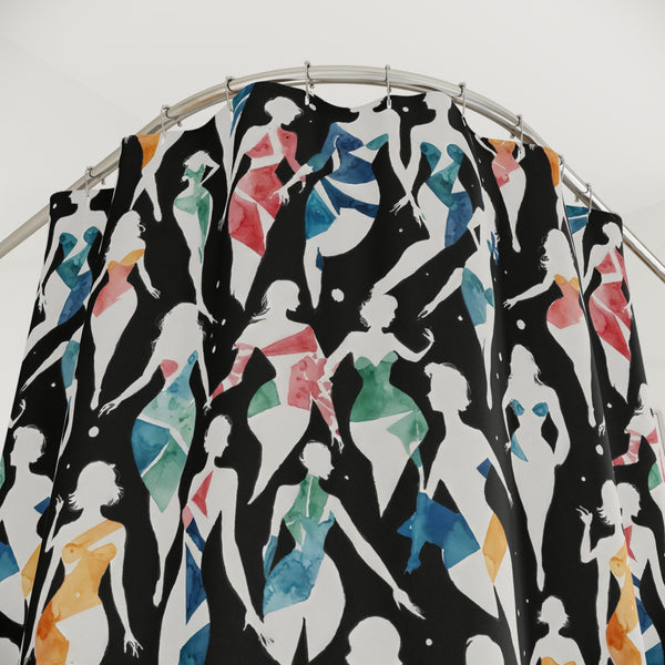 Fashion Shower Curtains - Silhouettes of Women in Vibrant Watercolor Patterns