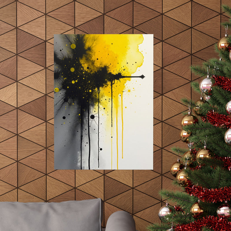 Vertical Poster- Vivid Chaos: Black & Yellow Ink Explosion