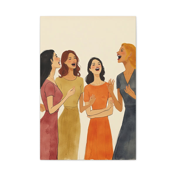 Canvas Wall Art - Women Sharing Laughter and Conversation in Earthy Tones