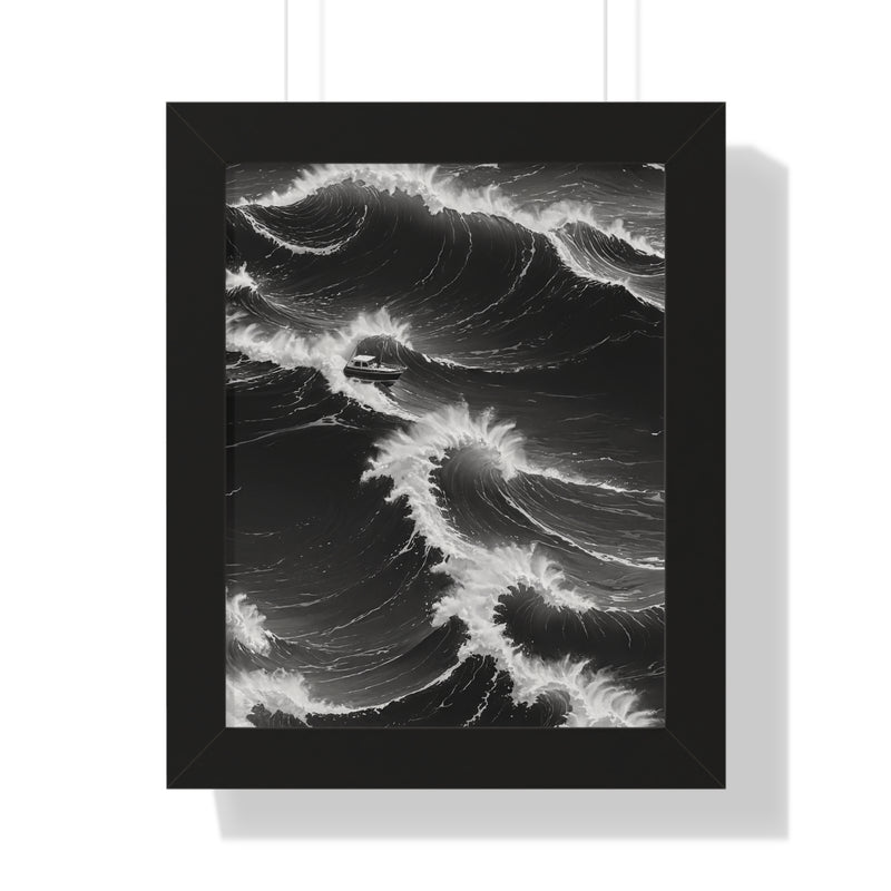 Framed Vertical Poster Print- Battling the Waves