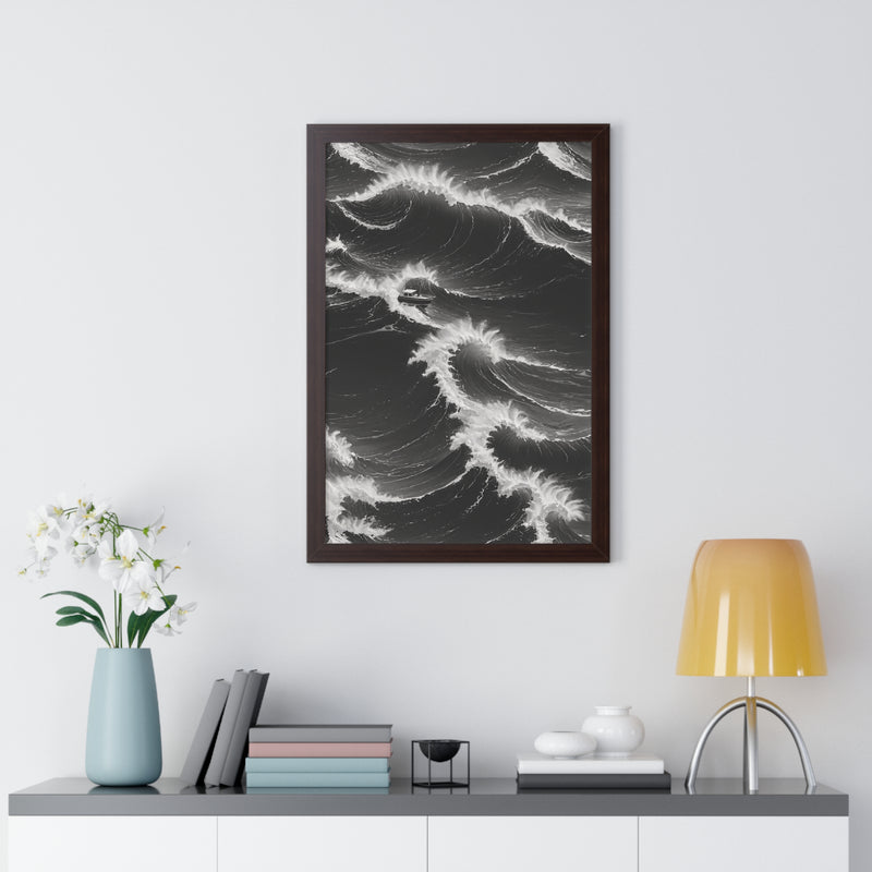 Framed Vertical Poster Print- Battling the Waves