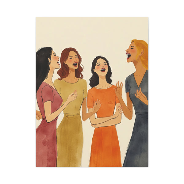 Canvas Wall Art - Women Sharing Laughter and Conversation in Earthy Tones