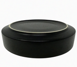 Bottom view of modern black ceramic decorative bowl showing smooth matte base and rounded contemporary silhouette.