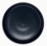 Top view of large matte black ceramic bowl ideal for fruit, jewelry, crystals, and decorative tabletop arrangements.