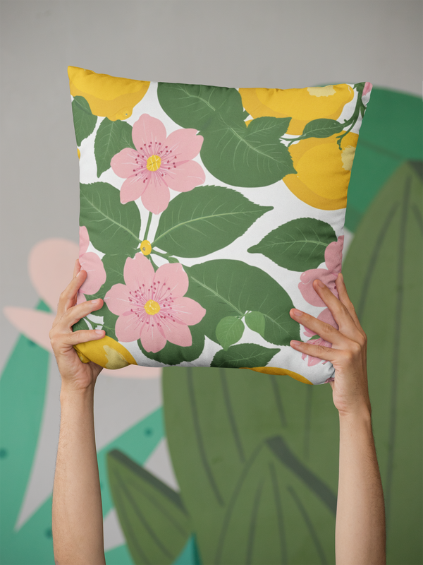 Botanical and Lemon Throw Pillow