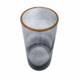 Top view of a smoky gray glass vase with a gold rim featuring a smooth tapered cylindrical shape isolated on a white background for modern home decor styling