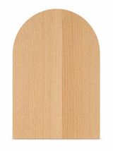 Back view of wooden arched decorative tray showing natural wood grain on a clean background, minimalist modern home decor piece